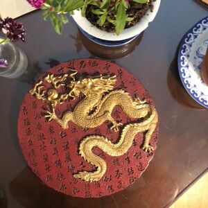 Chinese Dragon Serpent Feng Shui Power Wall Sculpture Red & Gold